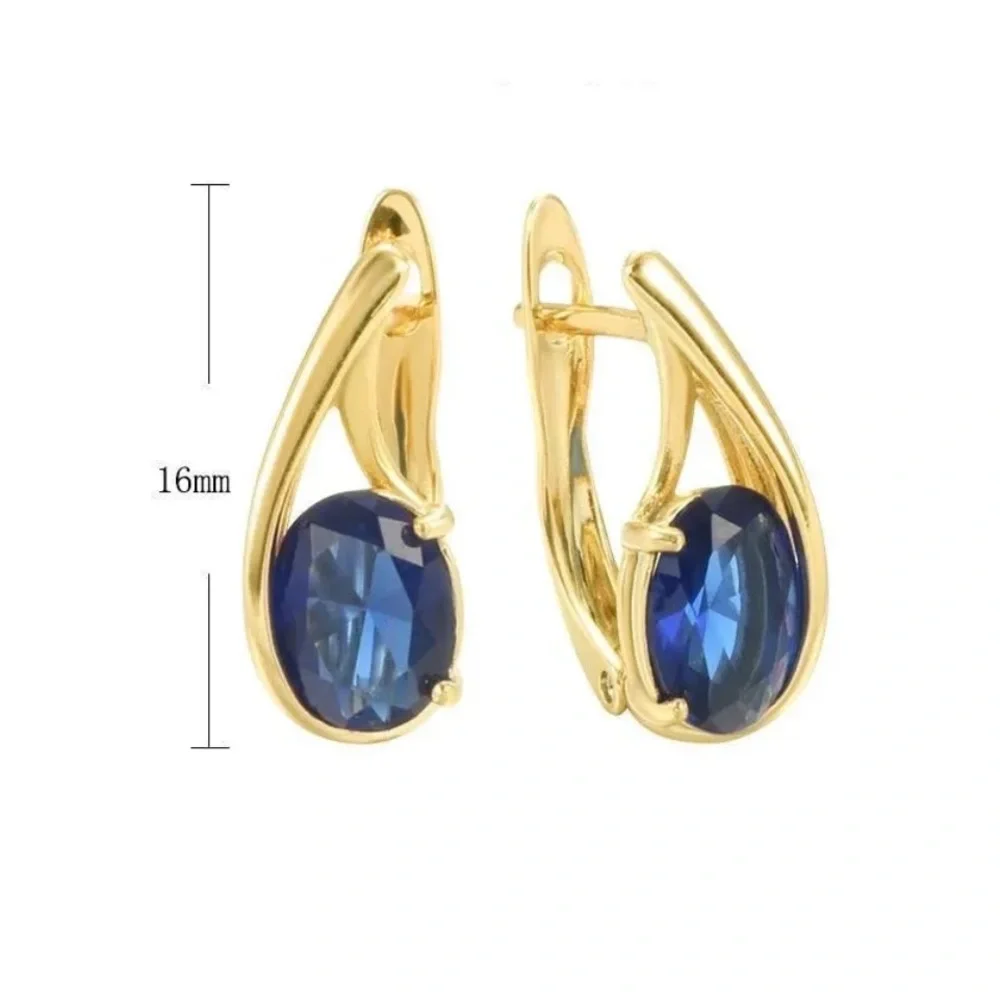 New 18k Yellow Gold Over Silver Blue Sapphire Huggie Studs